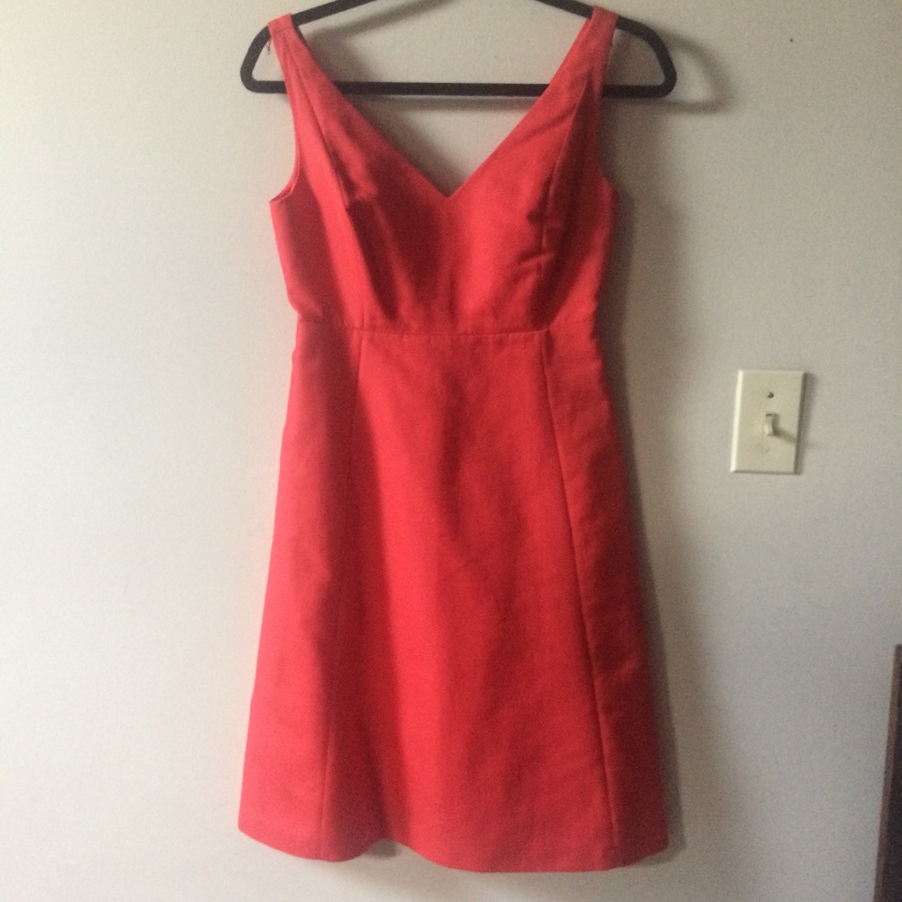 J. Crew Red V Neck A-Line Low Back Flare Dress
